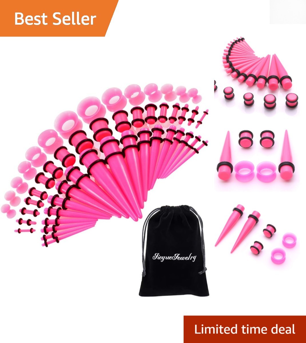 Stylish 50 Piece Acrylic Ear Stretching Kit – Tapers, Plugs & Silicone Tunnels