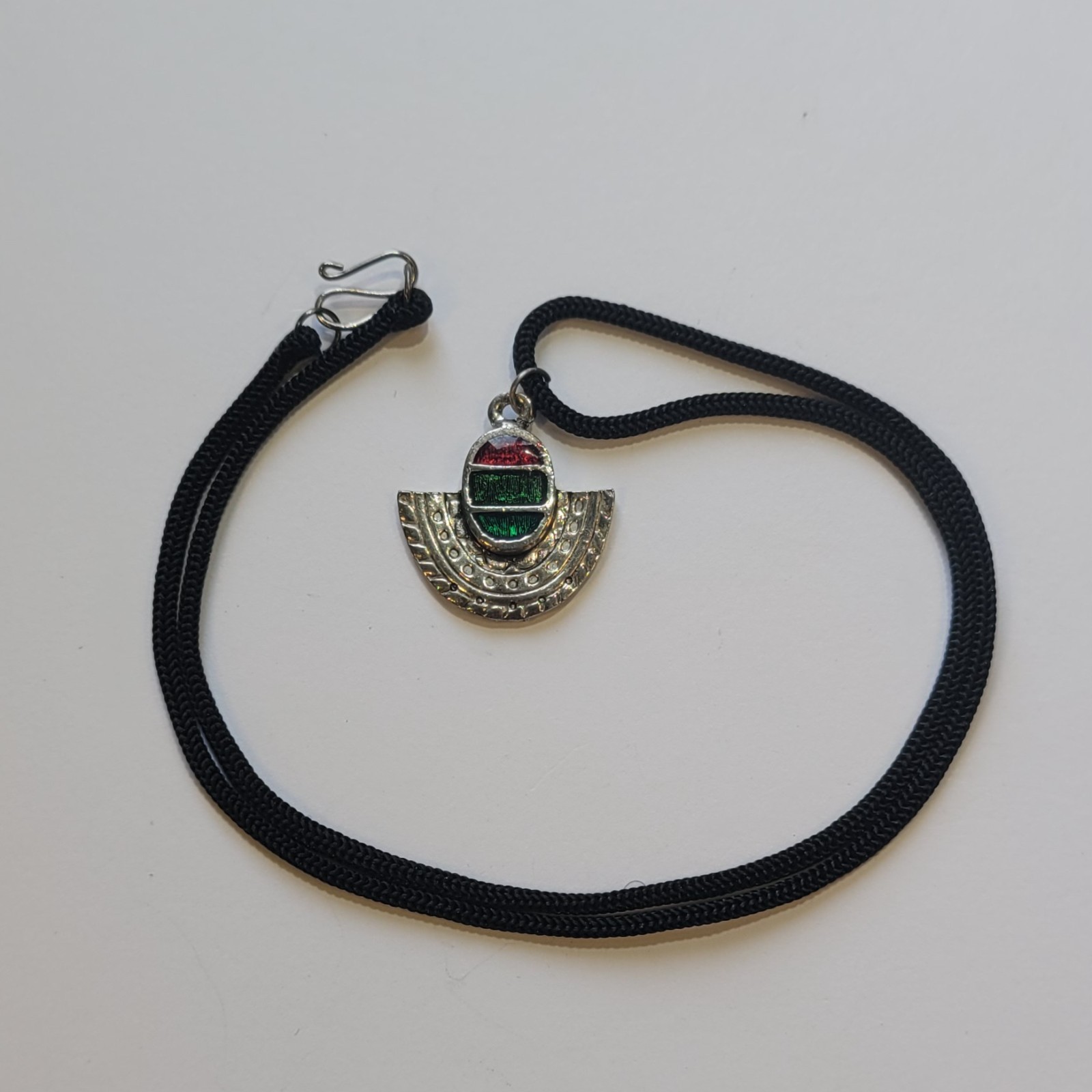 Southwestern Silver Plated Crescent Red Green Blue Enamel Pendant 18in Necklace
