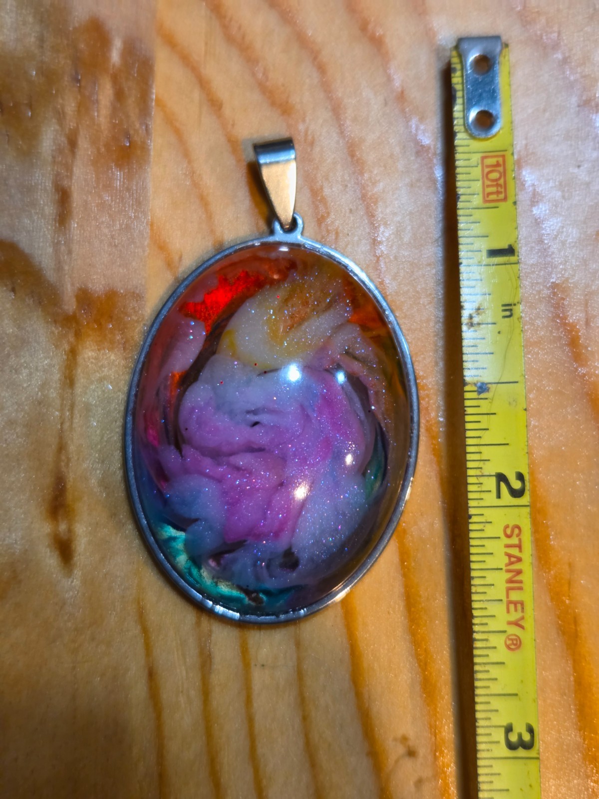 OOAK Nebula Series Petri Effect Resin Oval Pendant Stainless Steel N093