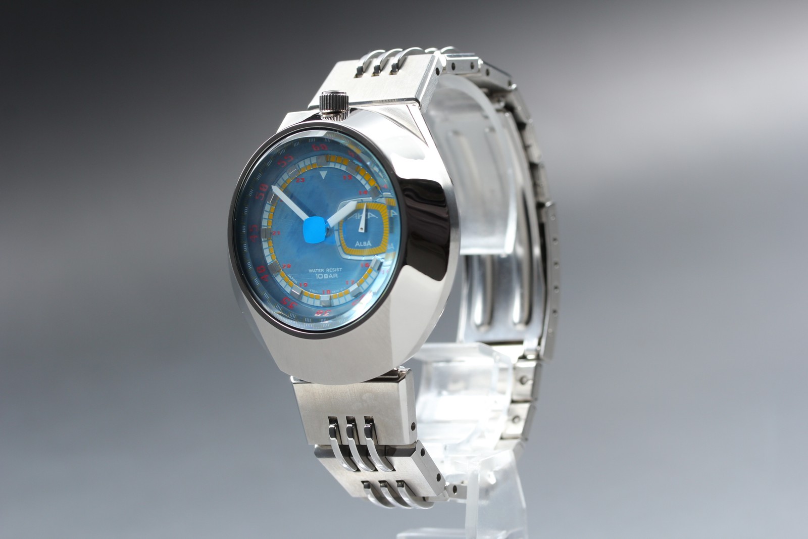 [Near MINT] Seiko Alba AKA V707-0A10 41mm Blue Qz Mens Watch Vintage 1987 JAPAN