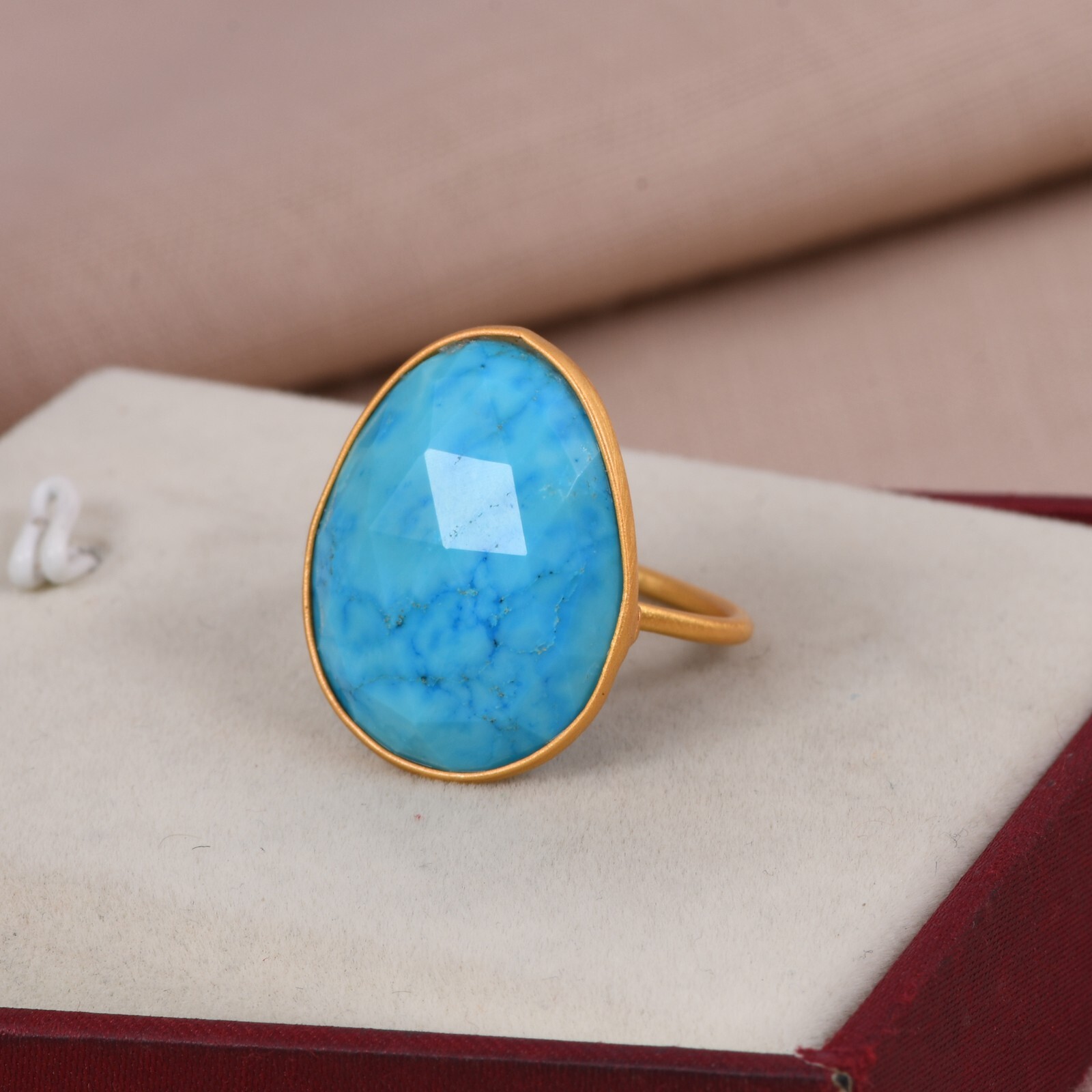 Huge Unshape Turquoise Chunky Ring 925 Silver 18k Gold Plated Gemstone Jewelry