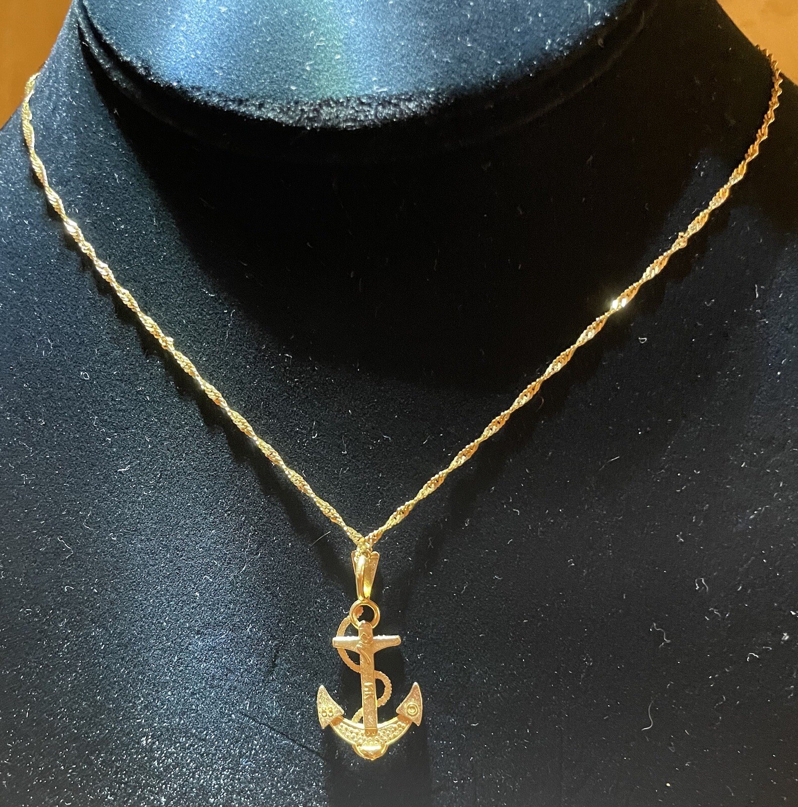 14k Solid Gold Anchor – Cross Pendant With A 14k Gold Singapore Chain 21.5”Long