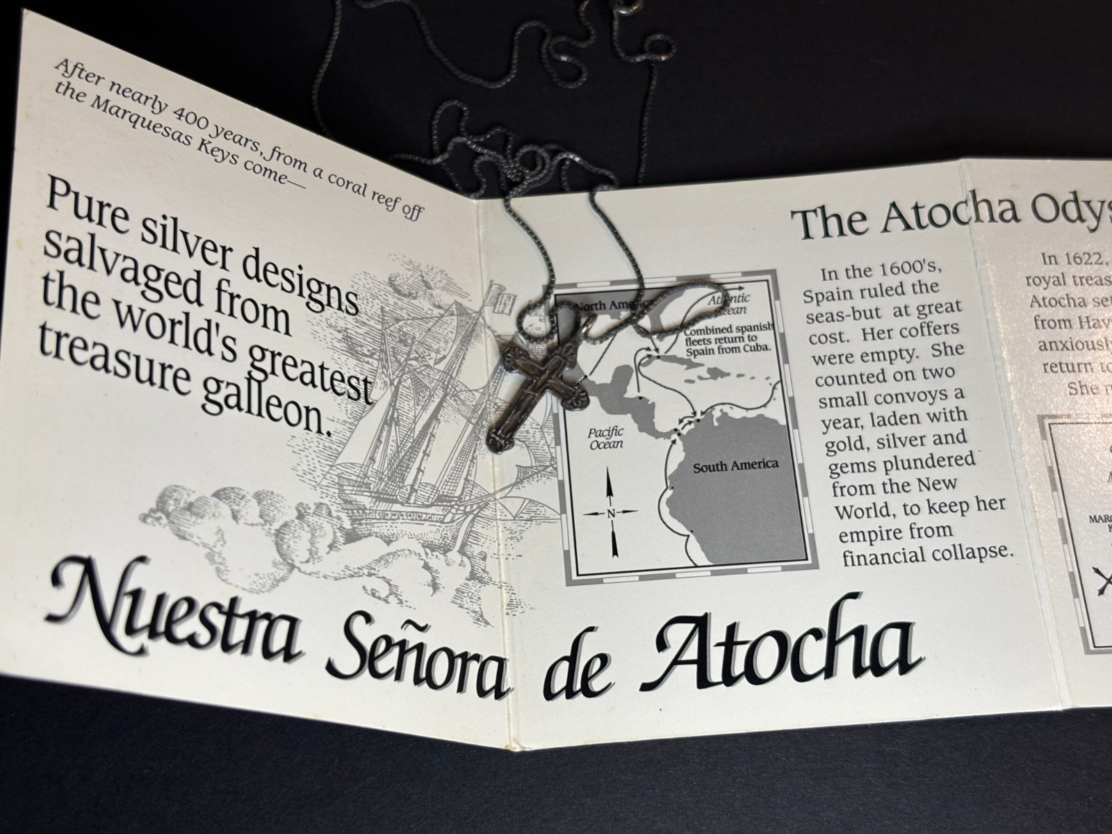 Vintage Atocha 1622 Shipwreck Silver Cross Necklace