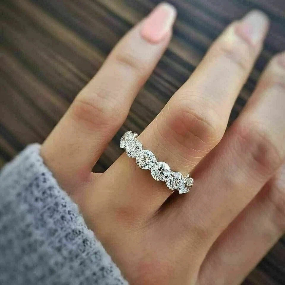 3.00 Ct Round Cut Natural Diamond Eternity Wedding Band 18K White Gold Size 7 8