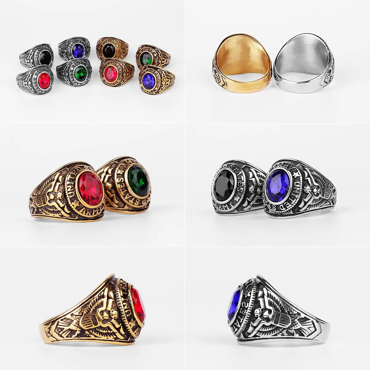 Stainless Steel Rings Gold Silver Color Red Blue Rhinestone Simple Luxury Gift