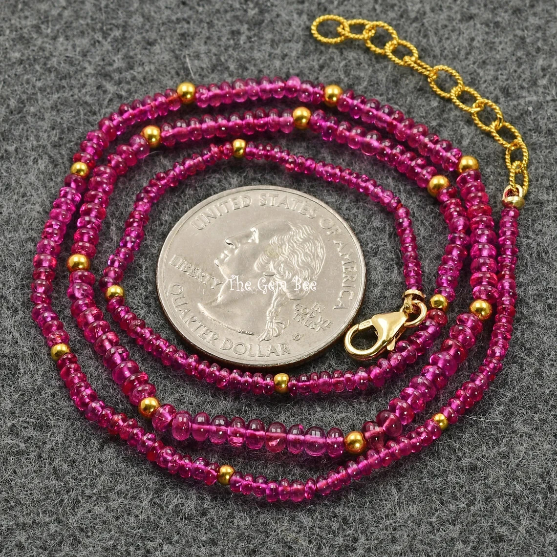18K Yellow Gold Gem Grade No Heat Ruby Smooth Rondelle Bead Necklace 17″-18.5″