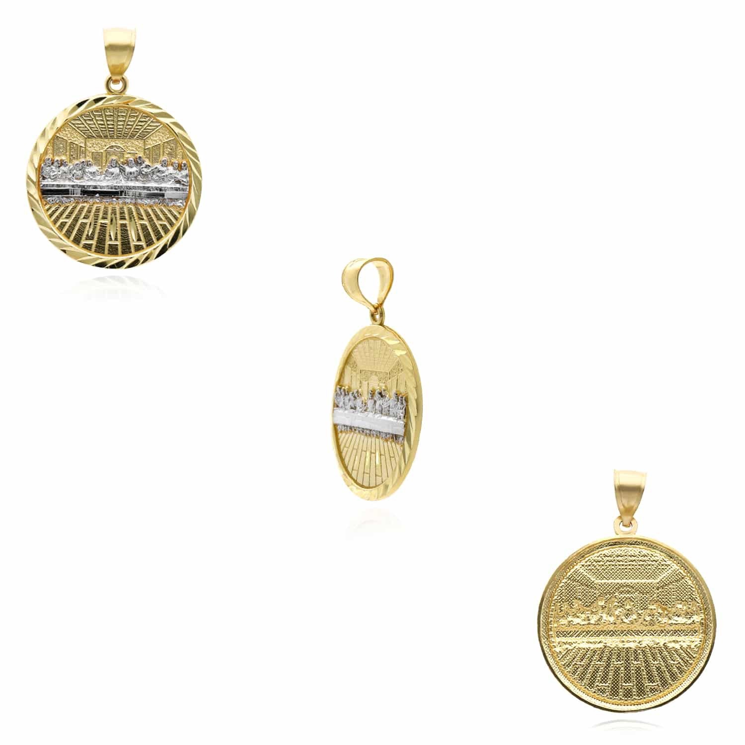 10K Gold Two-Tone Yellow White Textured Last Supper Pendant 1.45″