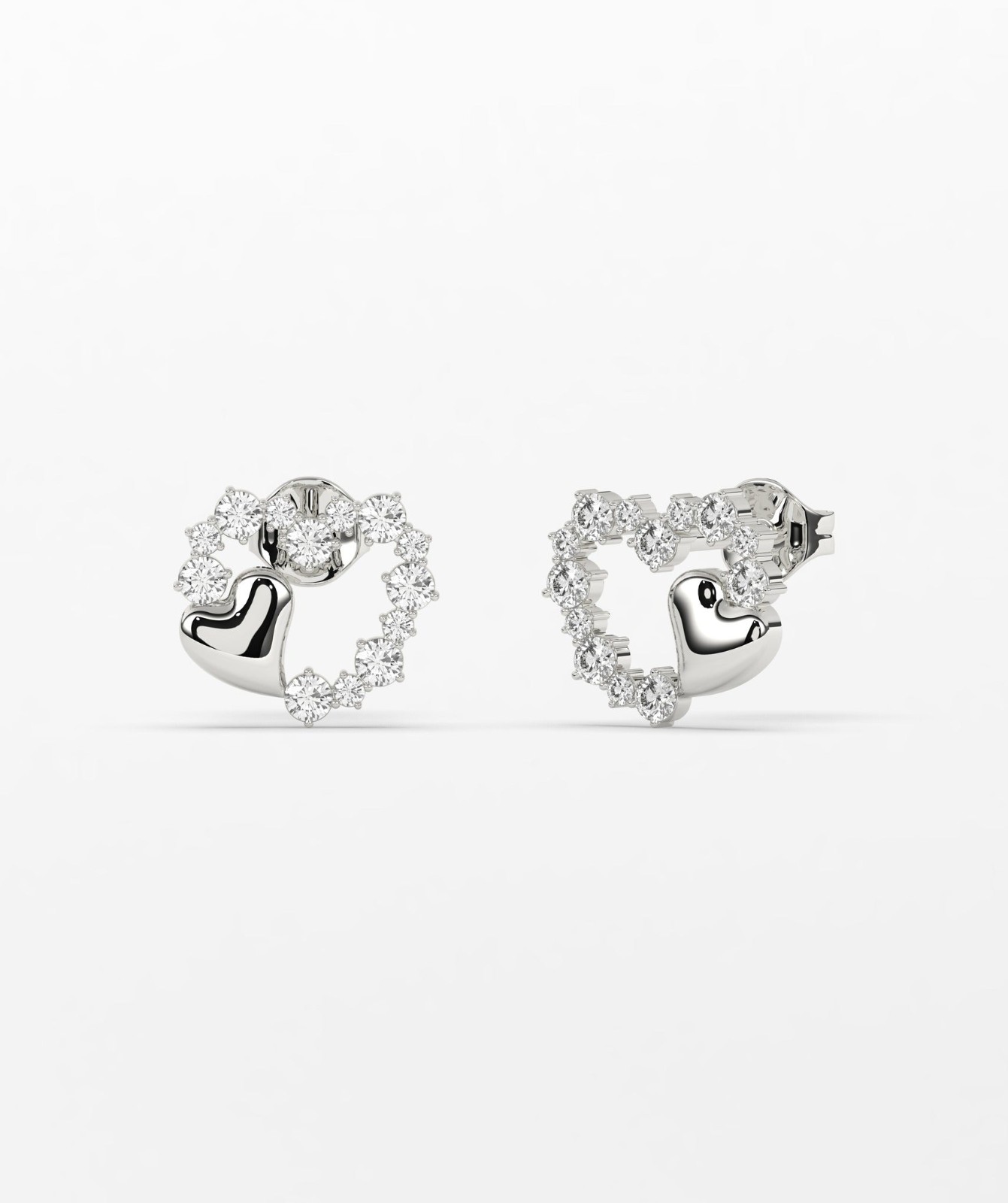 Round Cut Lab Grown Diamond 14K Gold Double Heart Diamond Stud Fine Earrings