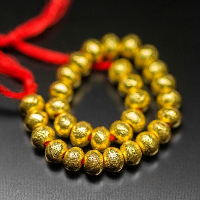 5pc 18k Solid Gold Handmade Textured Rondelle Hollow Beads Spacer Finding