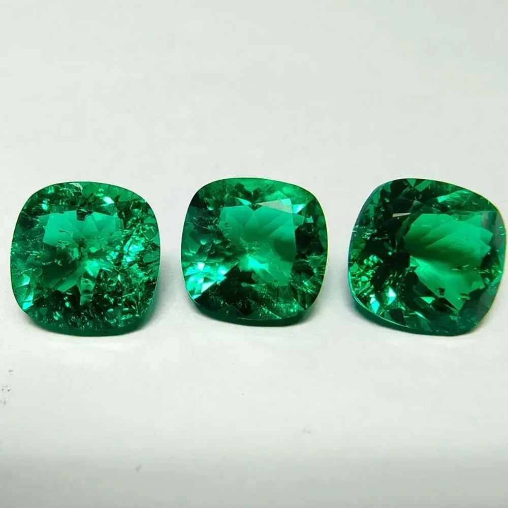 AGL Lab Grown Cushion Colombian Emerald Stone with Inclusions for Jewelry Making