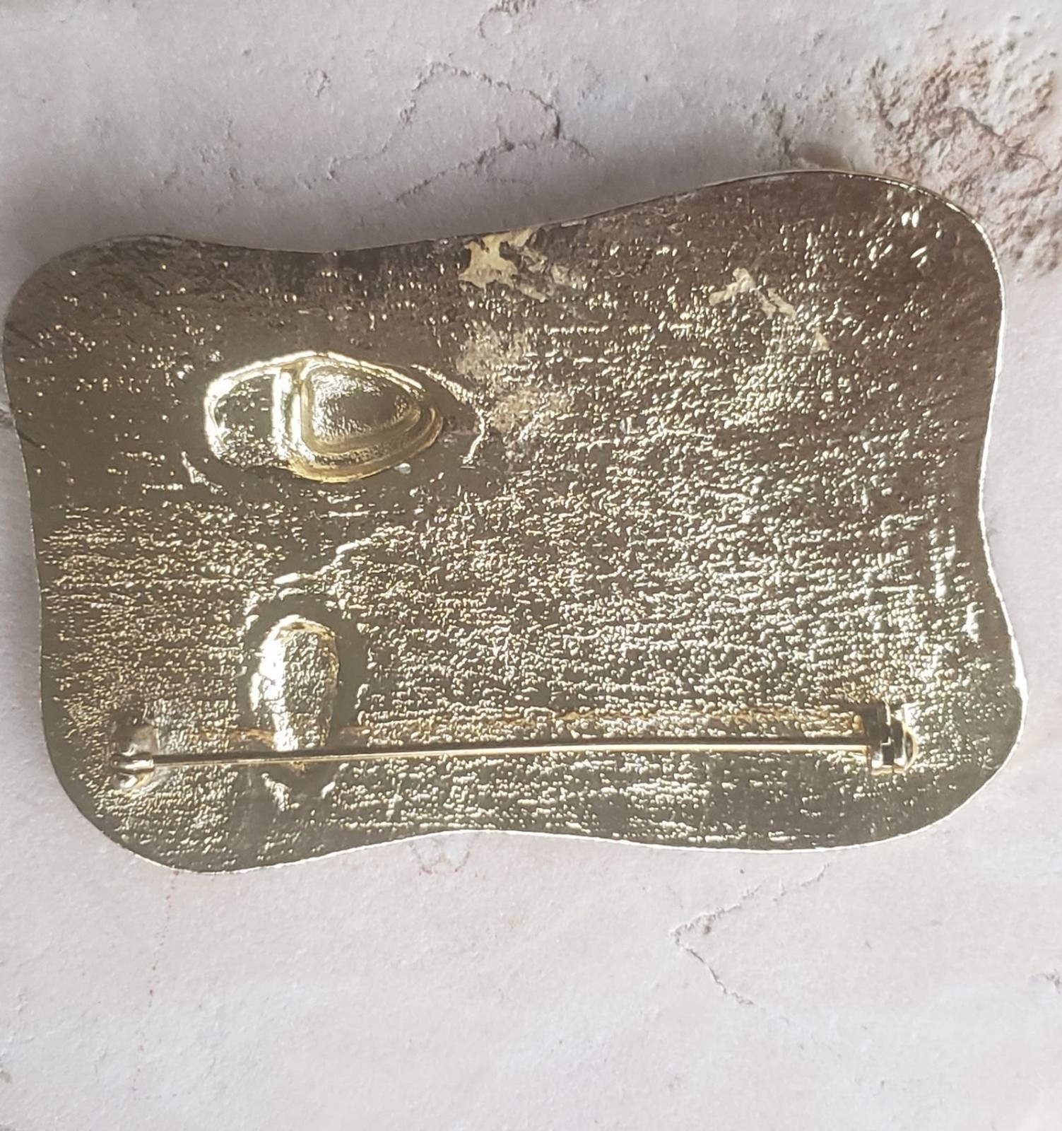 Large brush Gold tone lake boat pier launch brooch pin, oversized, nautical