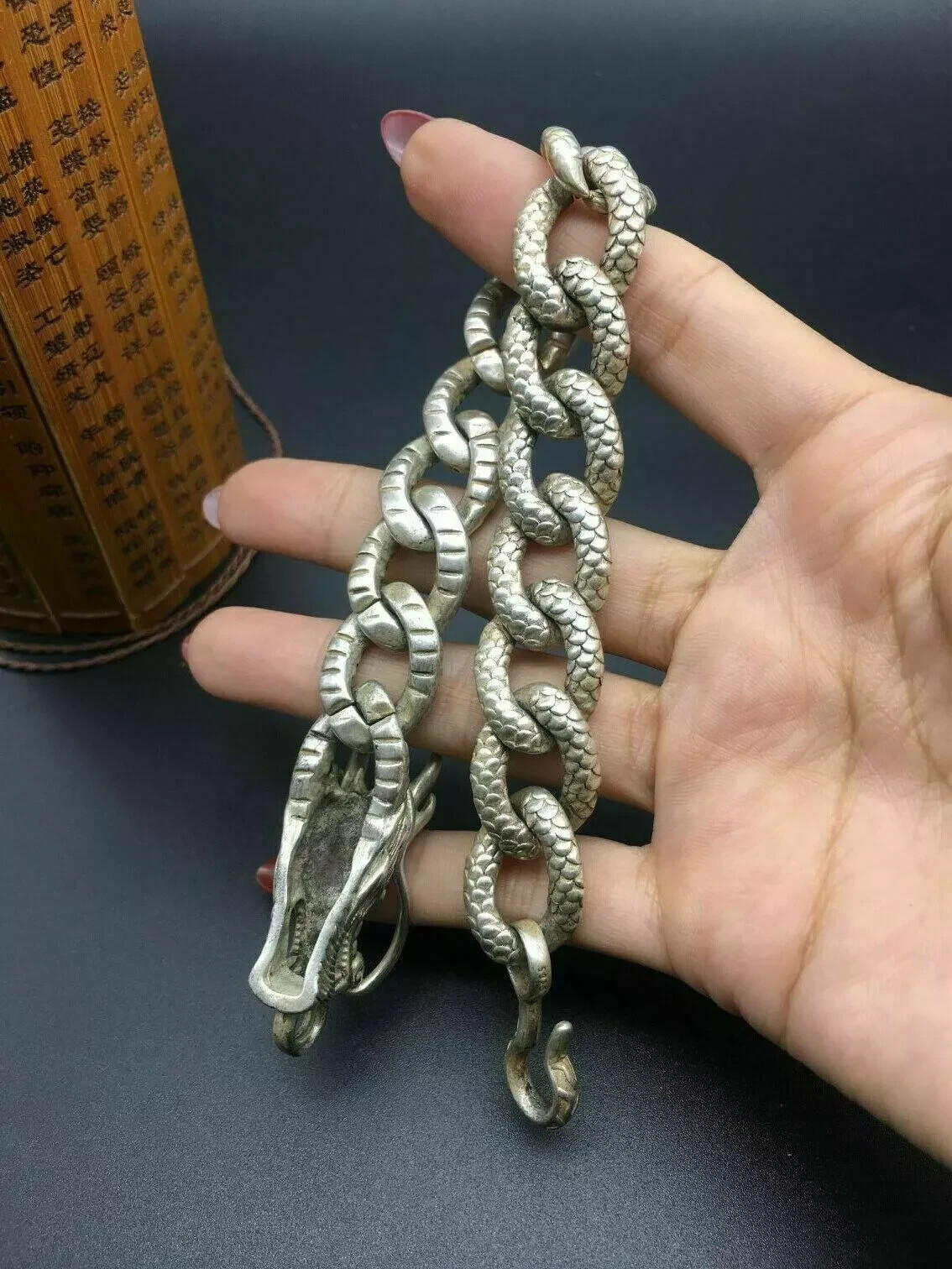 Asian old miao silver hand cast cool statue bracelet jewel gift