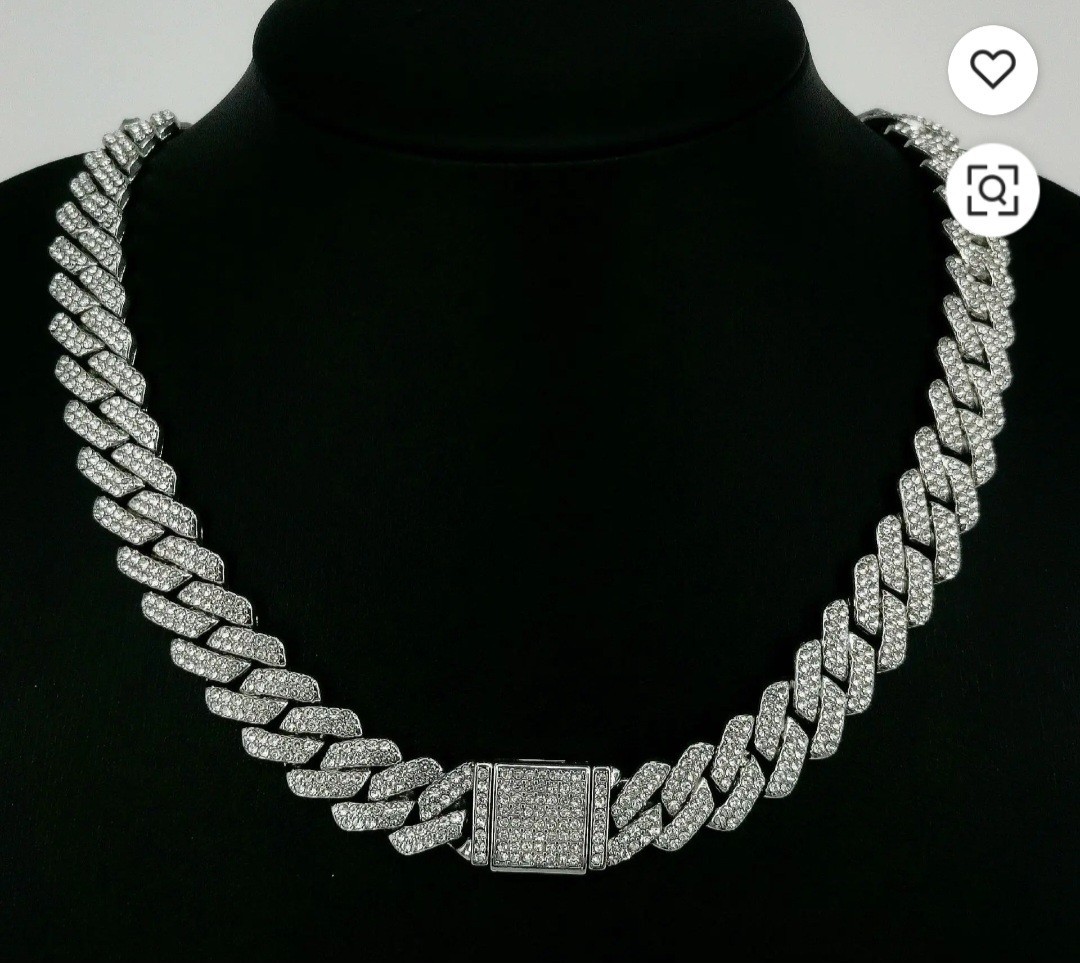 Iced Out Cuban Link Chain Necklace Blue Crystal Pavé Box Clasp