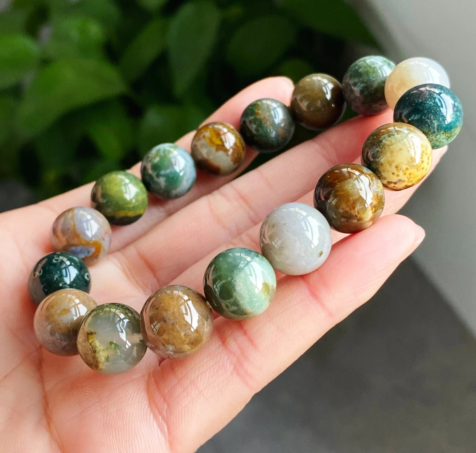 12.3mm Natural Color Ocean Jasper Jade Agate Quartz Crystal Beads Bracelet C1672