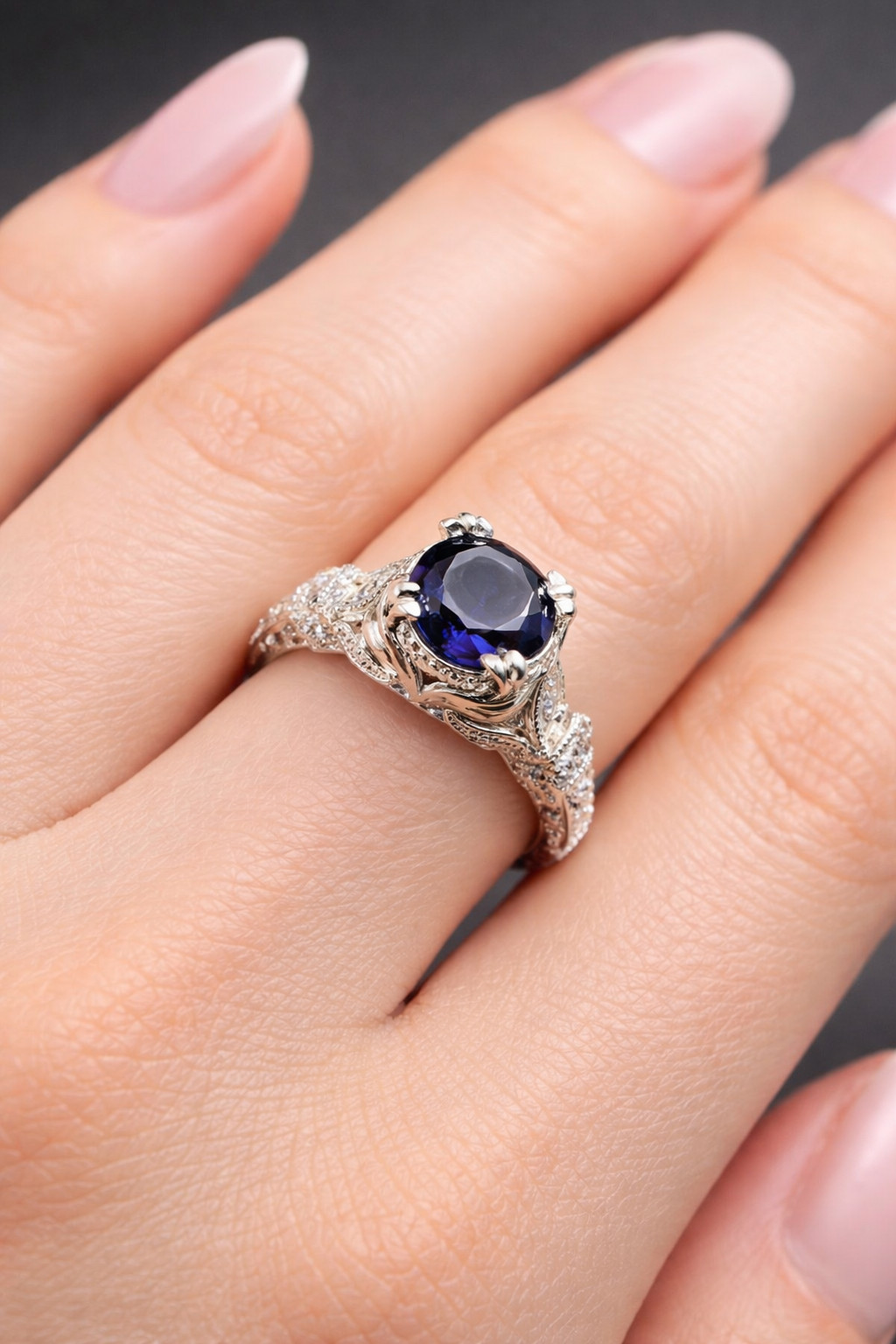 2.90 Ct Round Cut Natural Sapphire & Diamond Propose Ring 14K White Gold Size 8