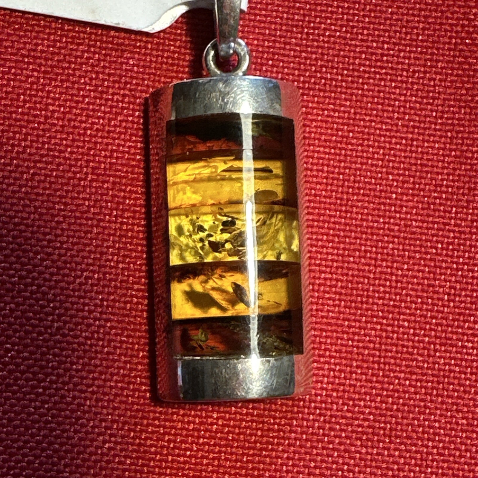 Solid Sterling Silver Honey Baltic Amber Rectangular Pretty Pendant