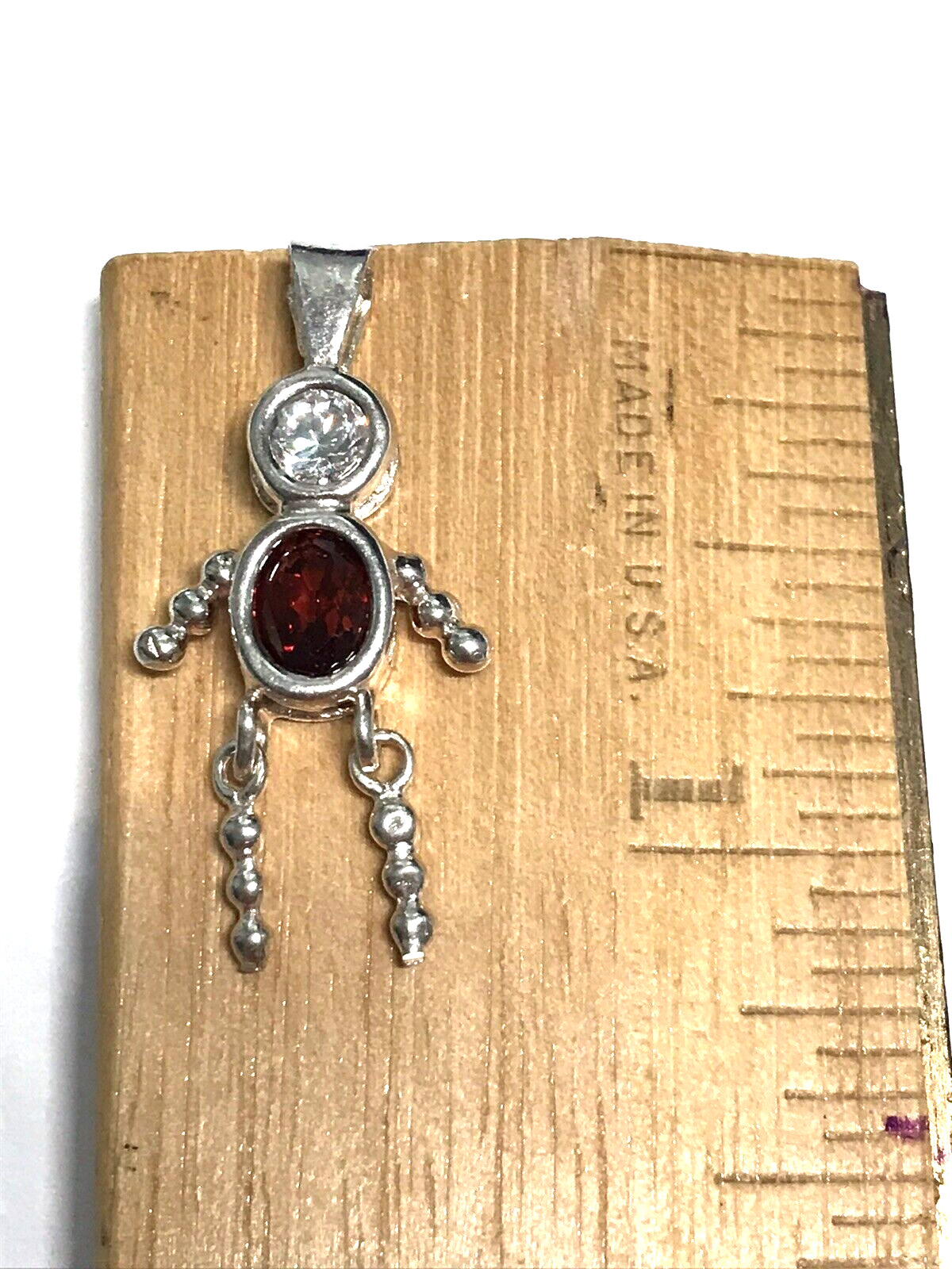 January Boy Red Birthstone Sterling Silver Charm Babies 925 Pendant Vintage