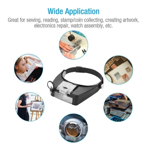 Jewelers Head Headband Magnifier LED Illuminated Visor Magnifying Glasses Loupe