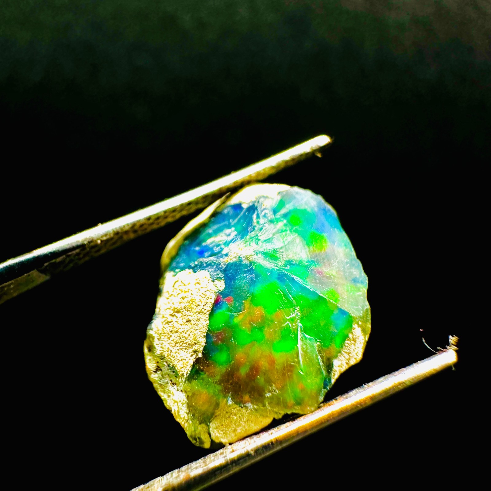 Natural Ethiopian Welo Black Opal Rough, Vibrant Rainbow Opal Fire 4ct 15x12MM
