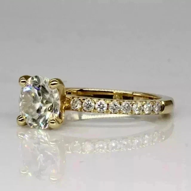 2.00Ct Round Cut Moissanite Solitaire Engagement Ring 14K Yellow Gold Plated