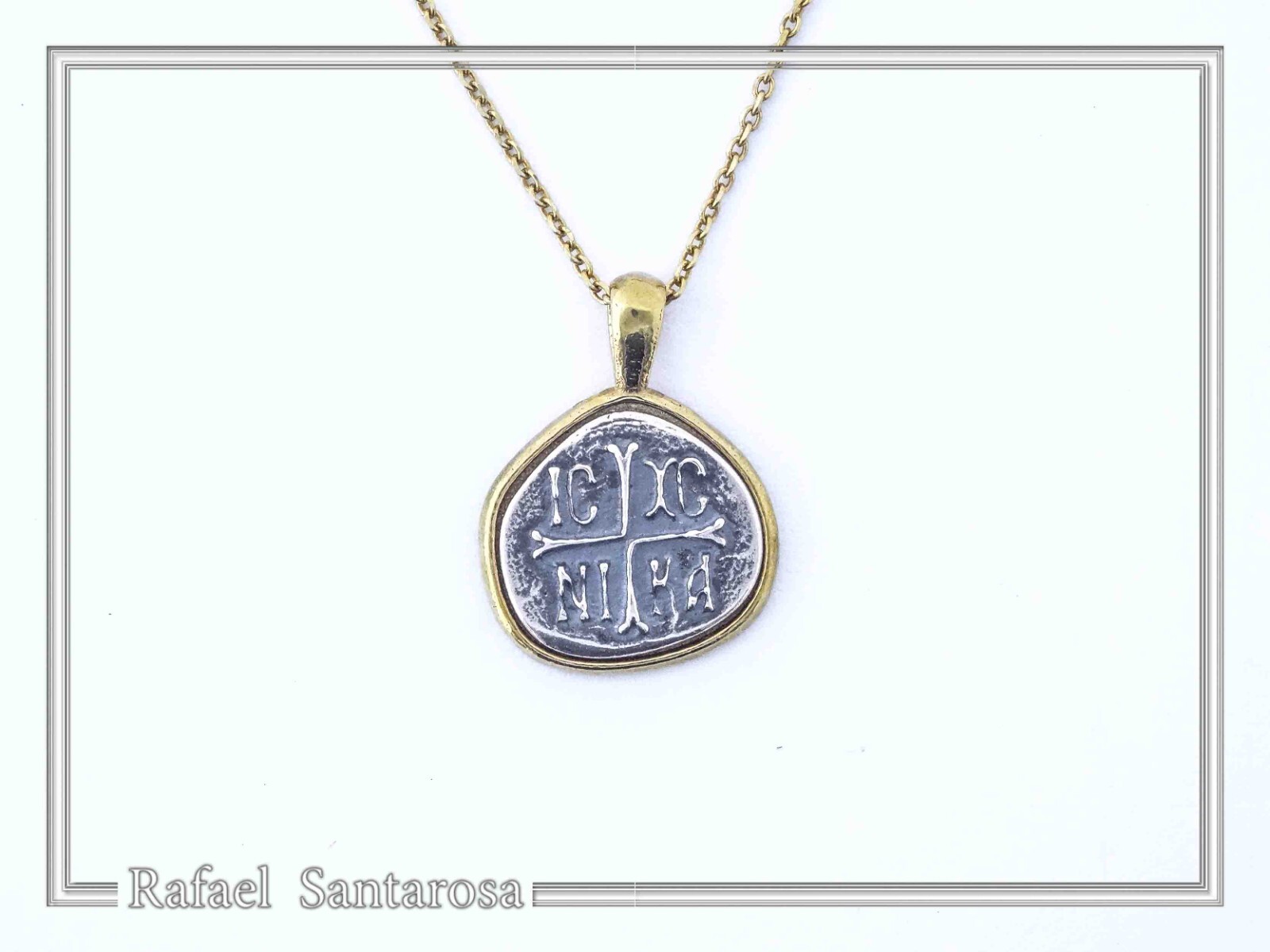 Protection cross coinshape Jesus Christ Wins silver Constantinato talisman charm