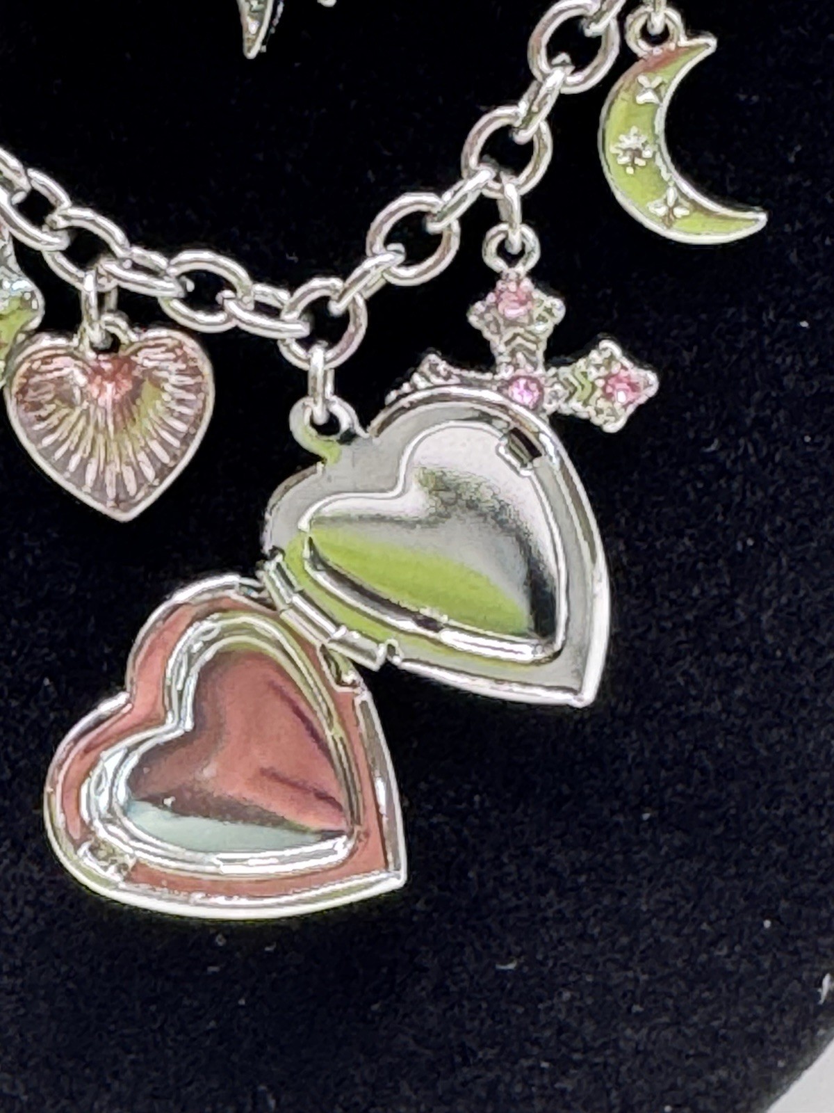 New By Claar Charm Heart Locket Silver Double Chain Necklace