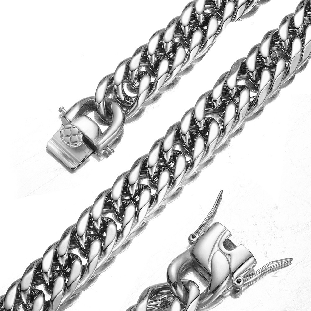 9/11/13/16mm Women Men Stainless Steel Curb Cuban Link Chain Necklace 7-40inch