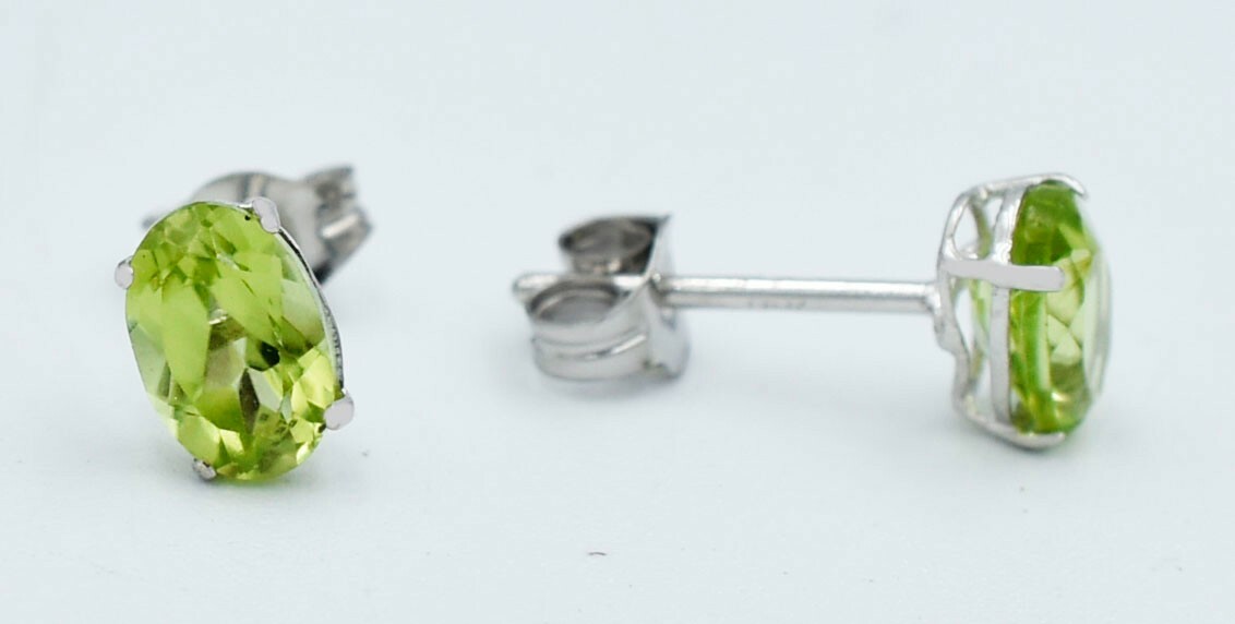 GENUINE 1.30 Cts PERIDOT STUD EARRINGS 14K WHITE GOLD – Free Appraisal Service