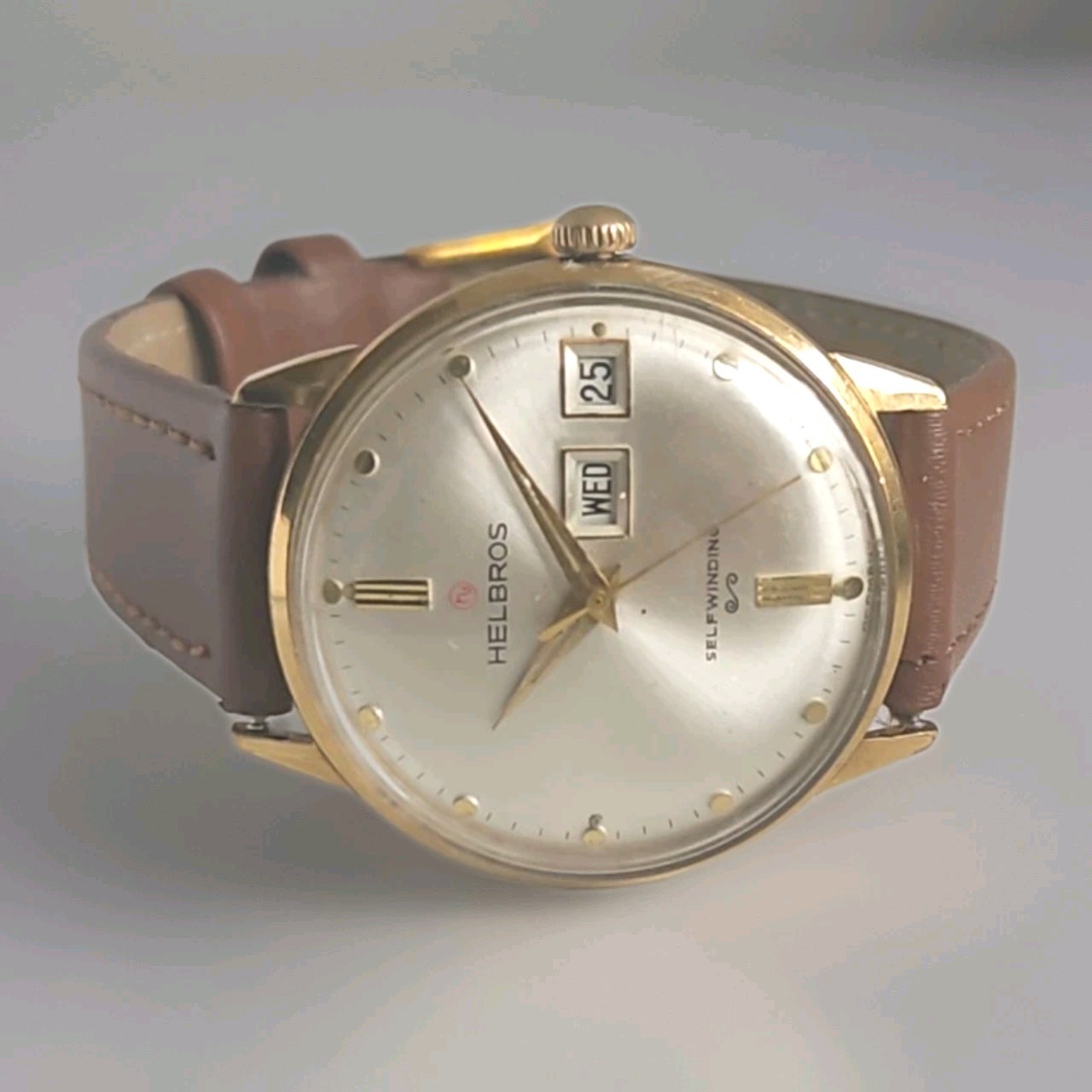 Vintage Helbros Swiss Automatic Day Date Selfwinding Men’s Watch Gold Plated…