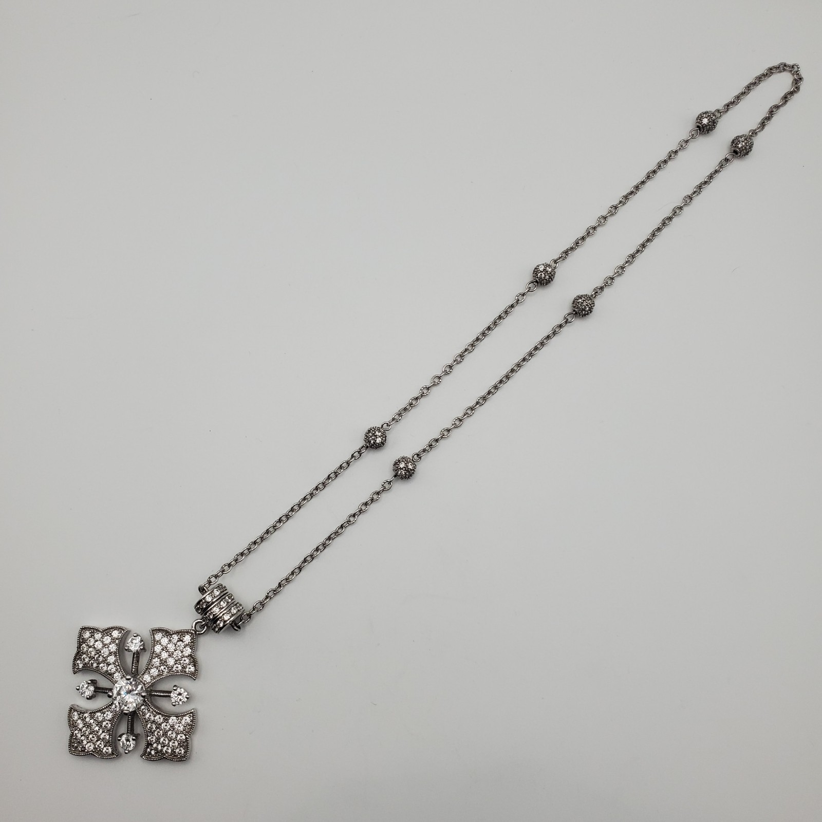 ESPO SIG SNAP Solid Sterling CZ Station Cable Chain 16″ with CZ Snap Cross