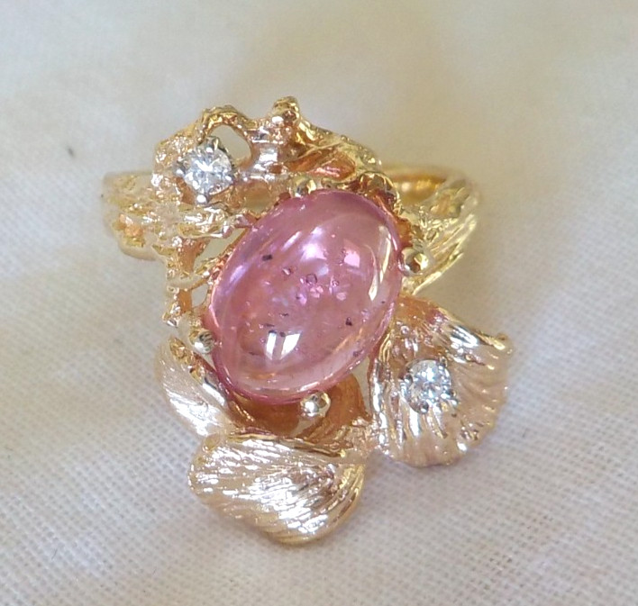 14K Yellow Gold Natural Pink Gemstone Diamond Ring – 6.80 gms, Sz 5.25, 2.36 ctw