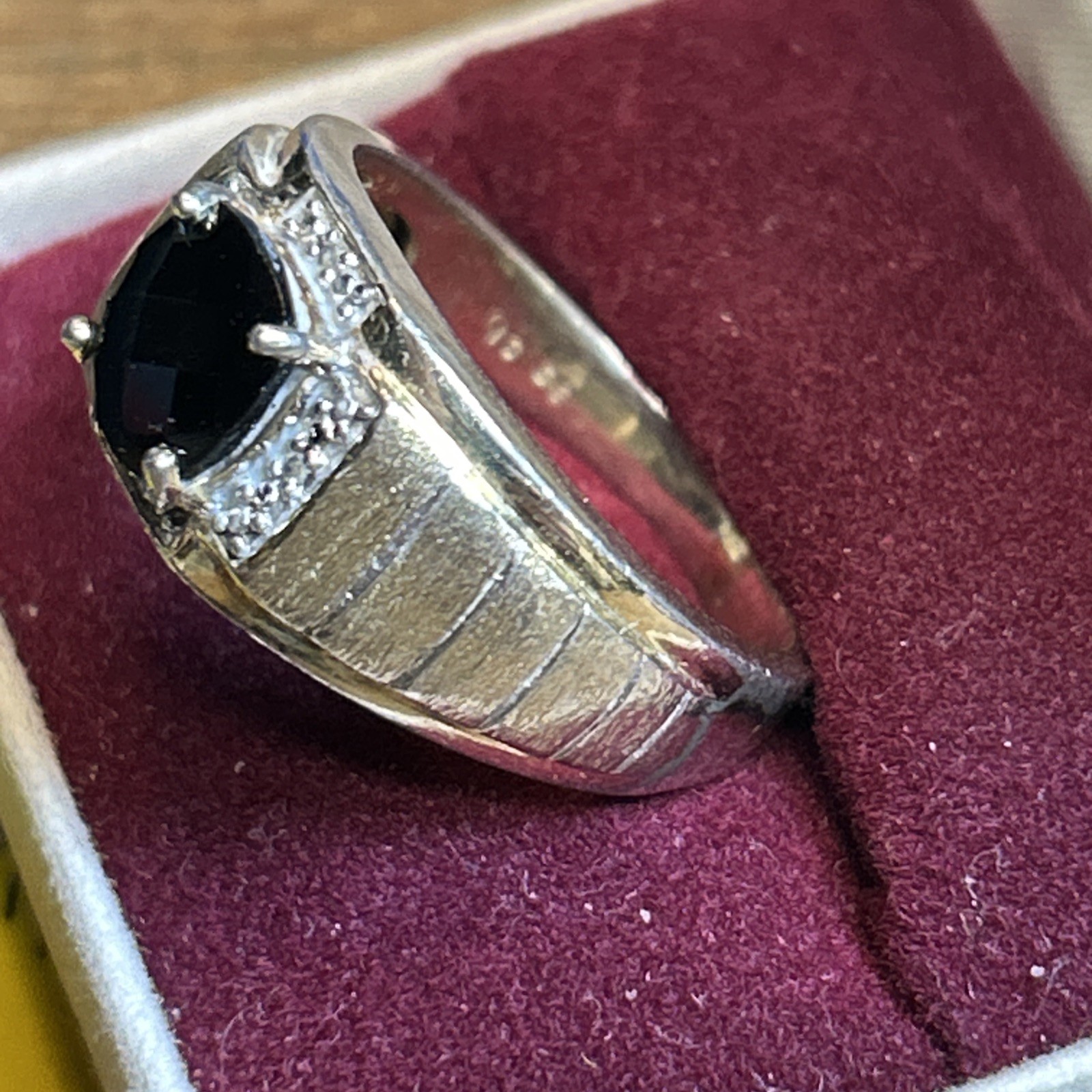 Black Onyx Sterling Silver Ring-Size 12-Band Width 4mm-12mm-Stone 8×8 mm-8.4g