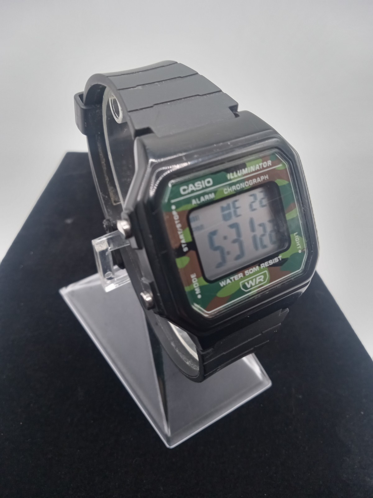 Casio Mens Watch 38mm Digital Green Camo Dial Black Resin 3454 W-217H
