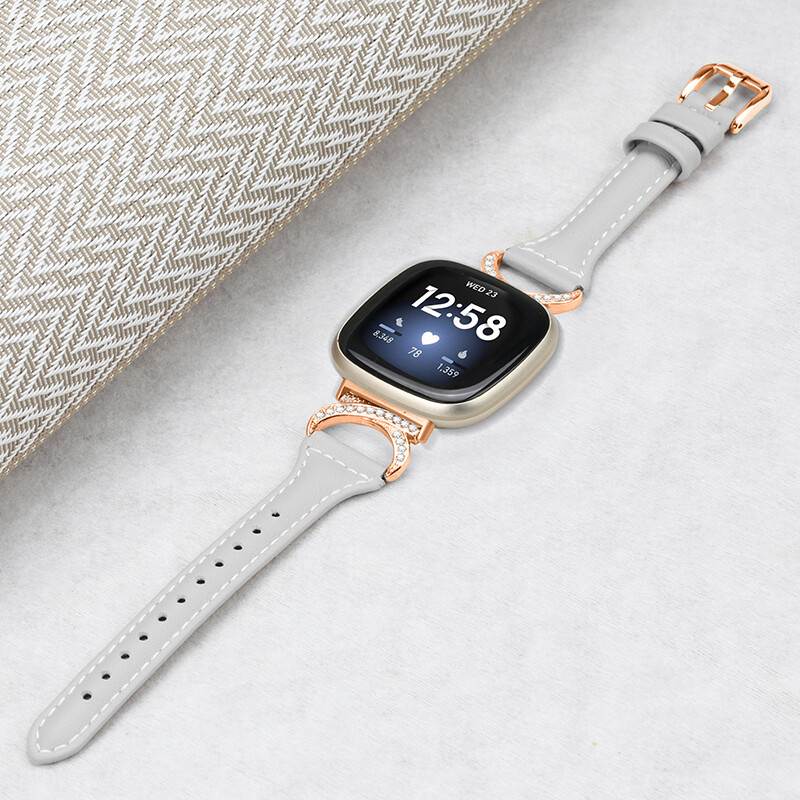 For Fitbit Versa 3/4 Sense/2 Luxury Bling Rhinestone Bracelet Leather Band Strap