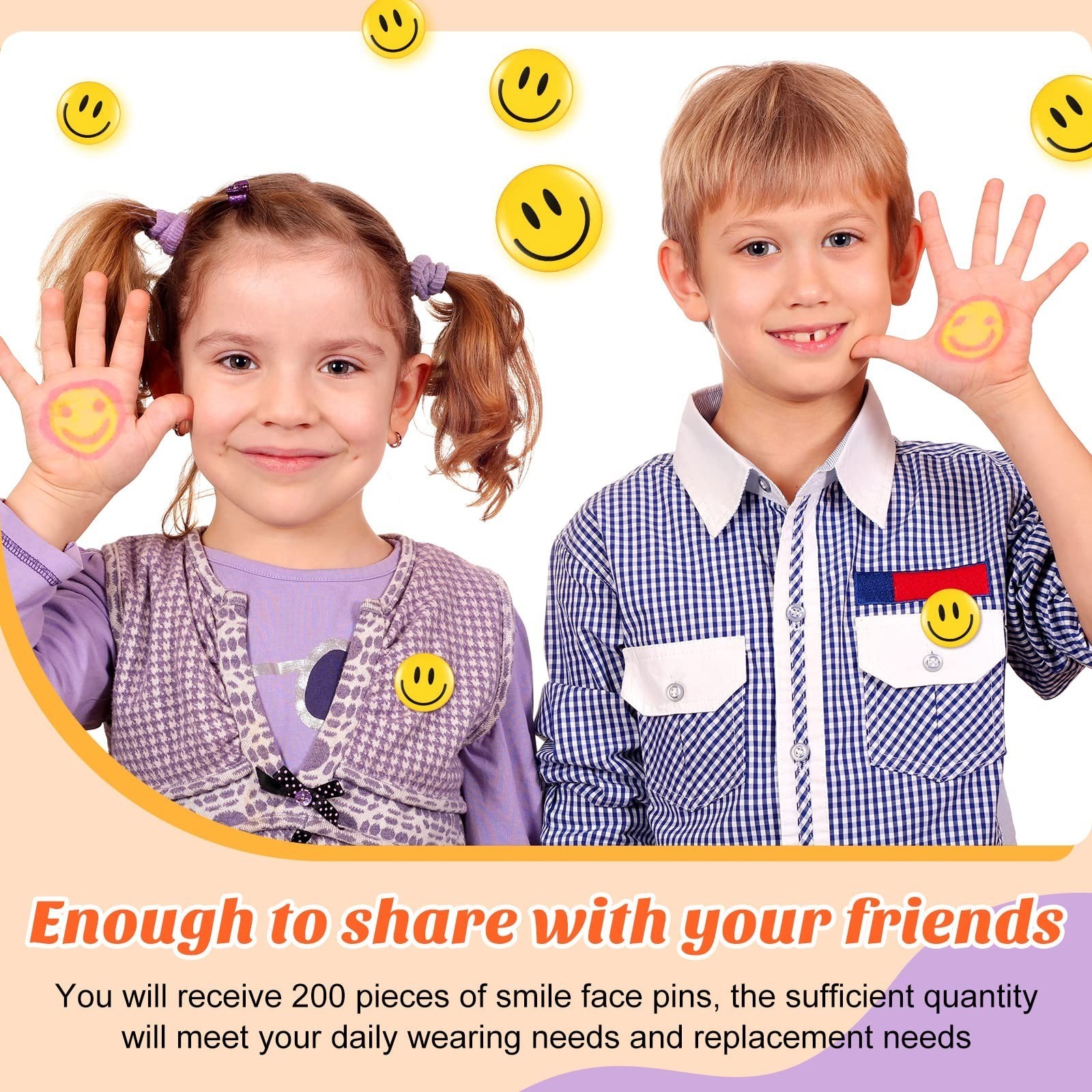 200 Pcs Happy Smile Face Button Pins Retro Pinback Badge
