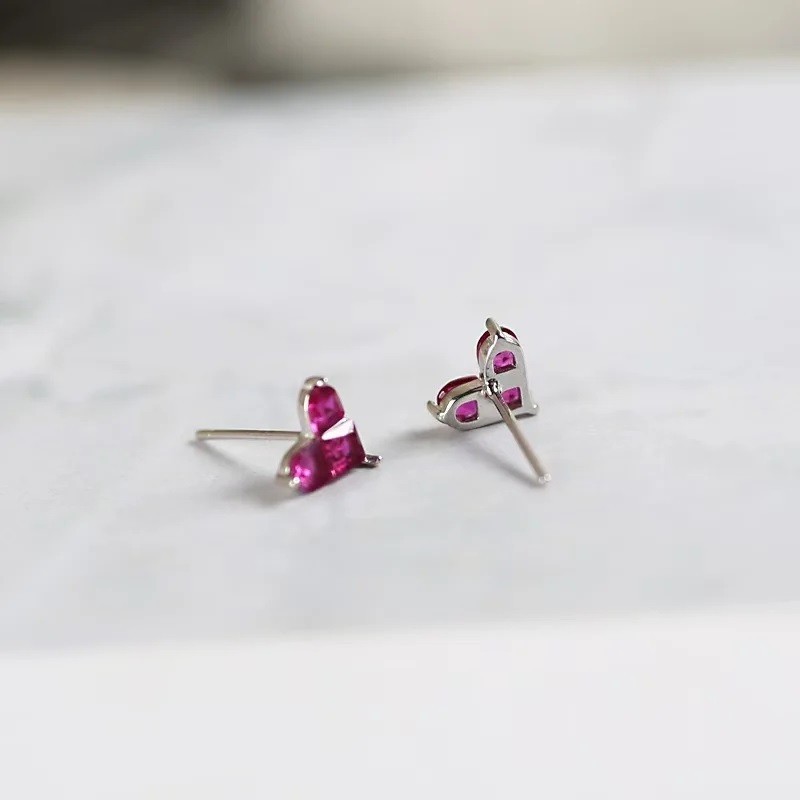 Natural Ruby Heart Stud Earrings 925 Sterling Silver Women Gemstone Jewelry Gift