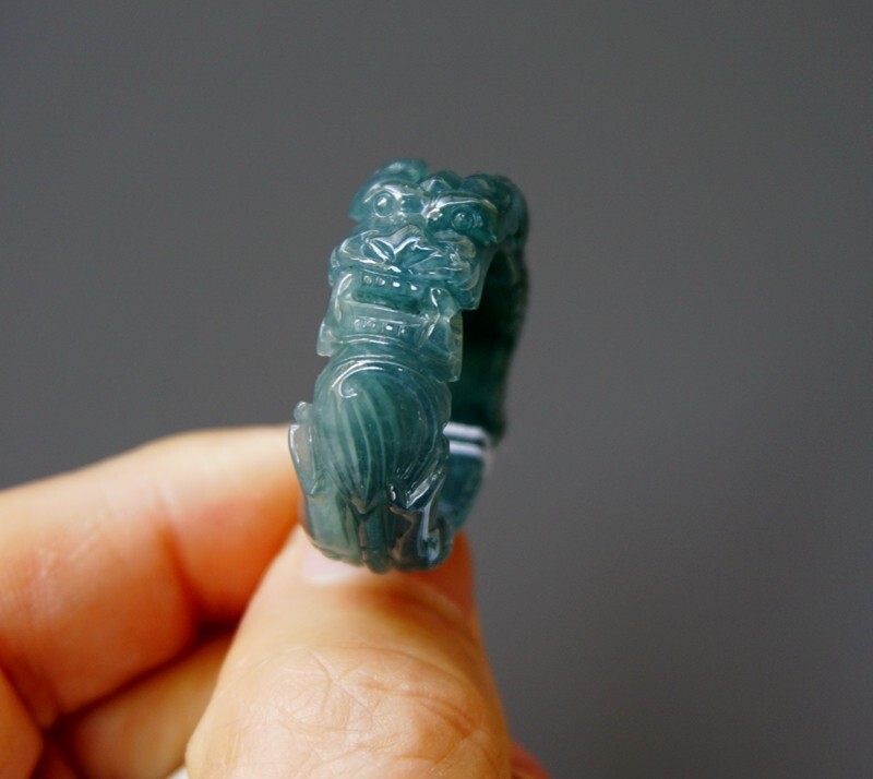 US 11 1/2 Certified Grade A Natural Guatemalan Icy Jade jadeite Ring Dragon 2922