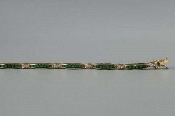 10.00 CT Princess Cut Green Emerald Women’s Tennis Bracelet 14K Yellow Gold Over