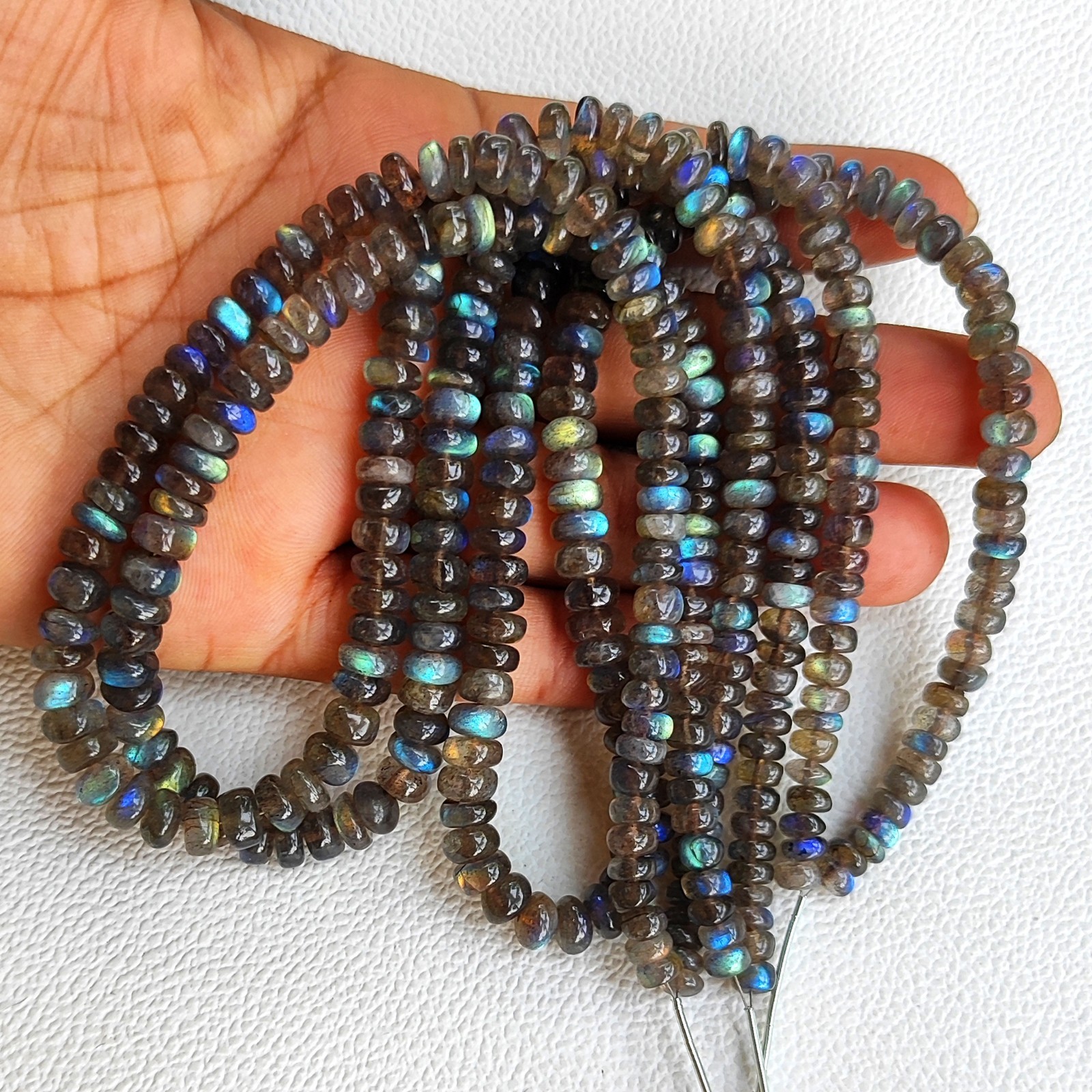 6-7mm Smooth Rondelle Labradorite Rainbow Fire 16.5″ Strand Beads India Gems