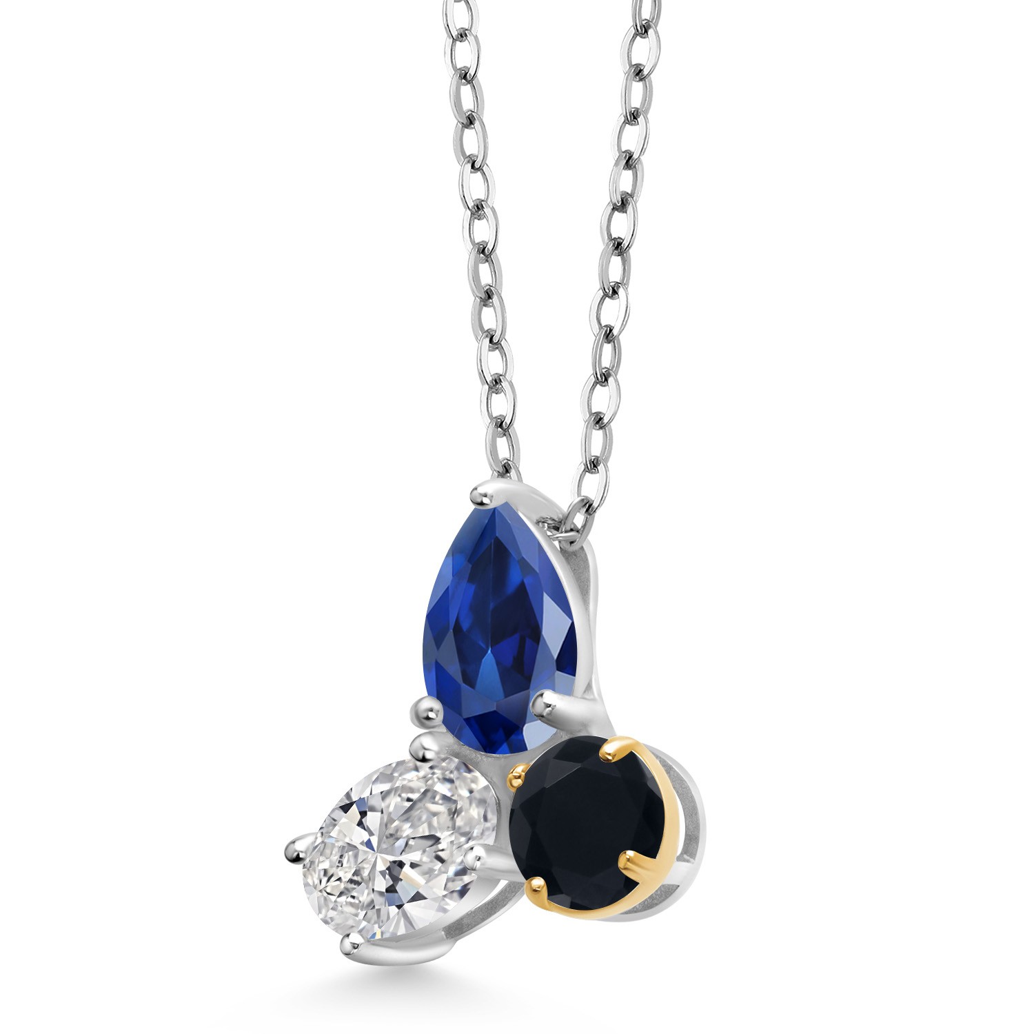 3.18 Ct Created Sapphire Lab Grown Diamond 925 Silver and 10K Yellow Gold