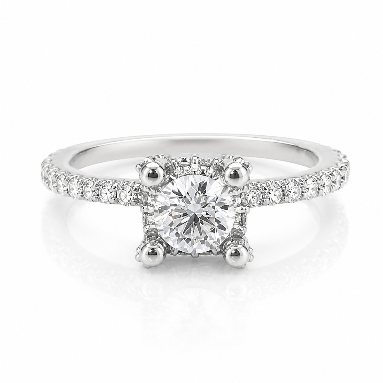 14K White Gold Diamond Halo Semi Mount Ring for 7mm Center | 0.70ct H SI