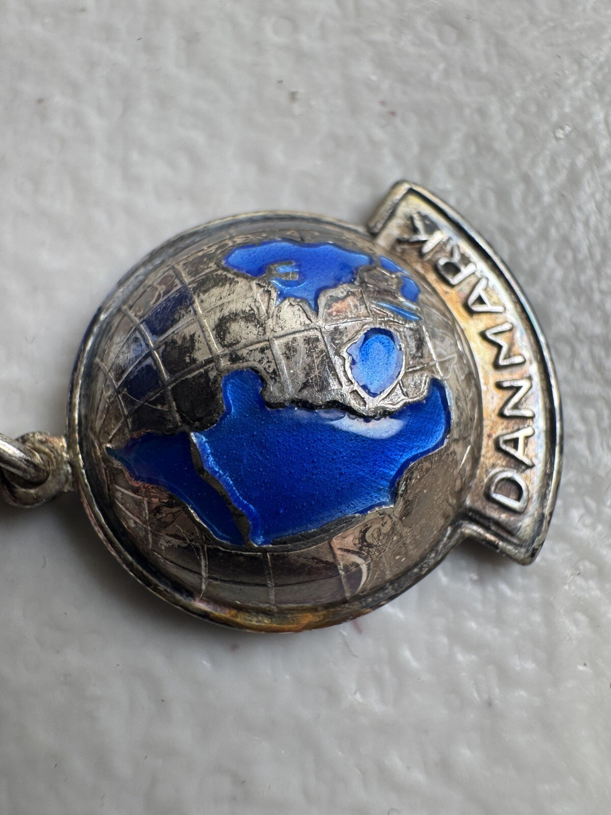 Vintage Sterling ELO 830S Silver Vintage Globe Pendant On Keychain Denmark