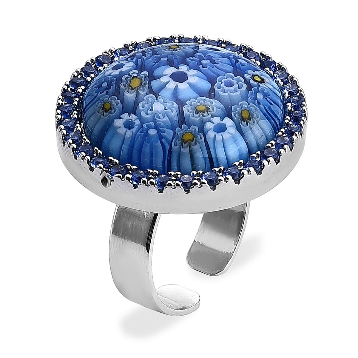Blue Murano Style Blue Cubic Zirconia Ring ION Plated Yellow Gold 6.00-10.00