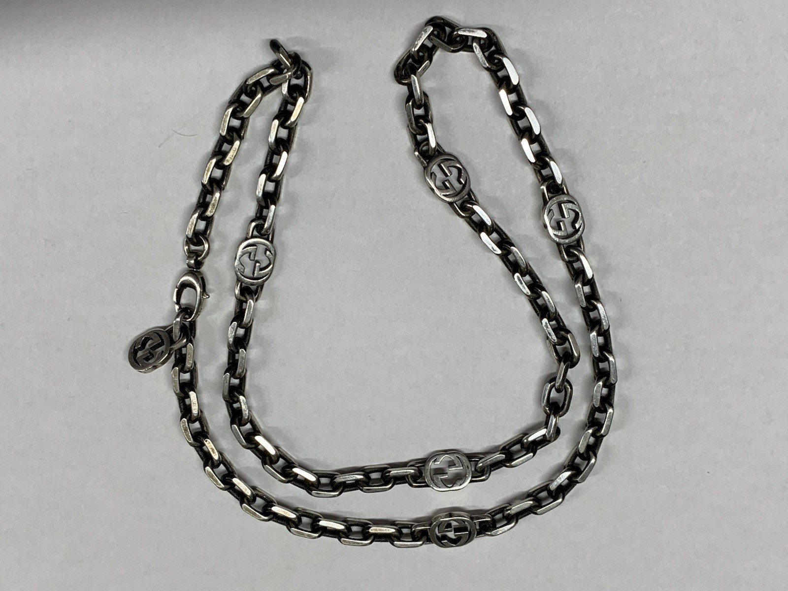Gucci Sterling Silver 925 GG Interlocking G Link Chain Necklace (23″)