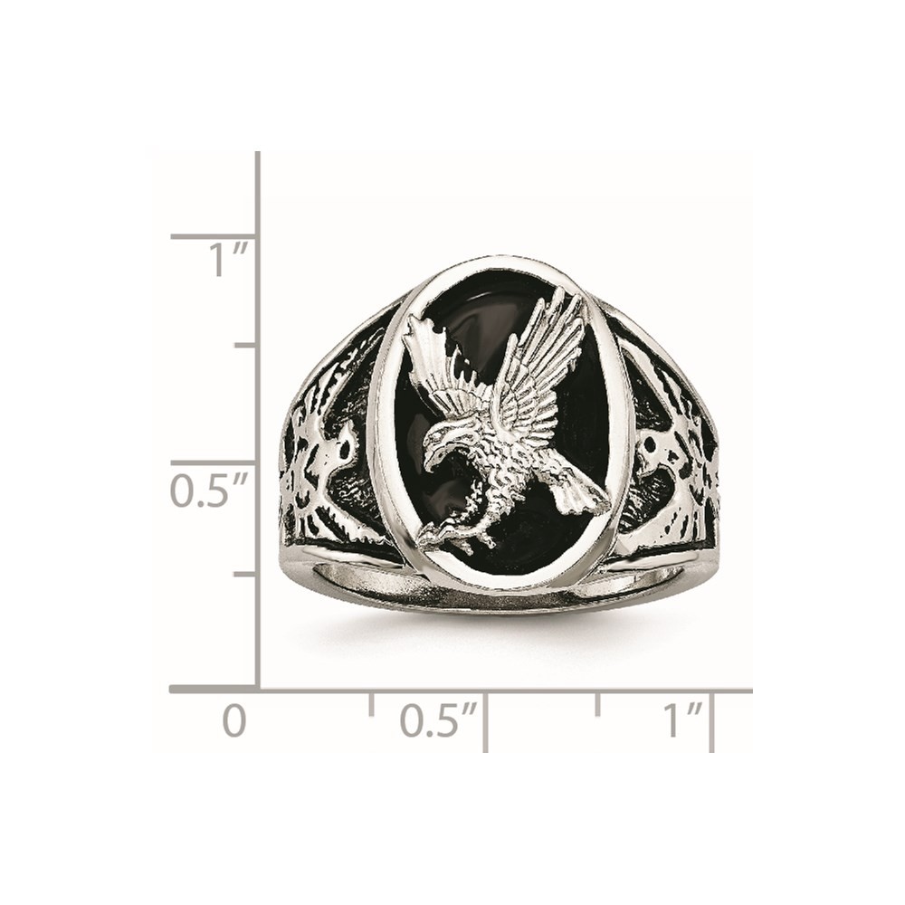 Stainless Steel Polished and Textured Enameled Eagle Ring Size 9 for Men’s