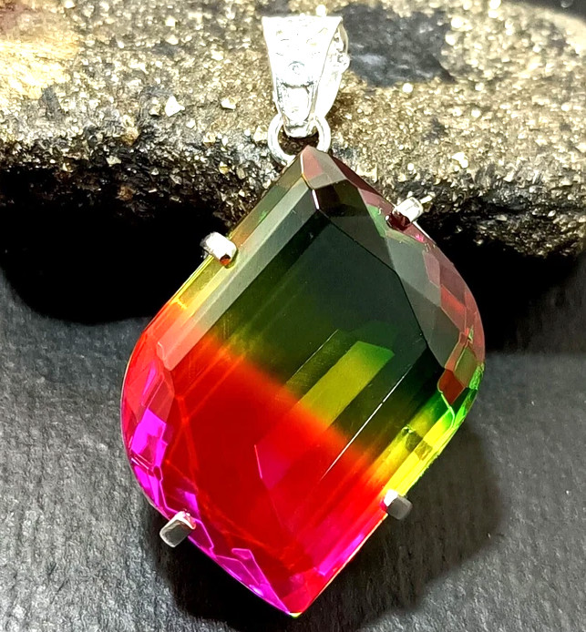 Multi-Color Loose Natural 50 Ct Tourmaline Pendant 925 Solid Silver Gemstone