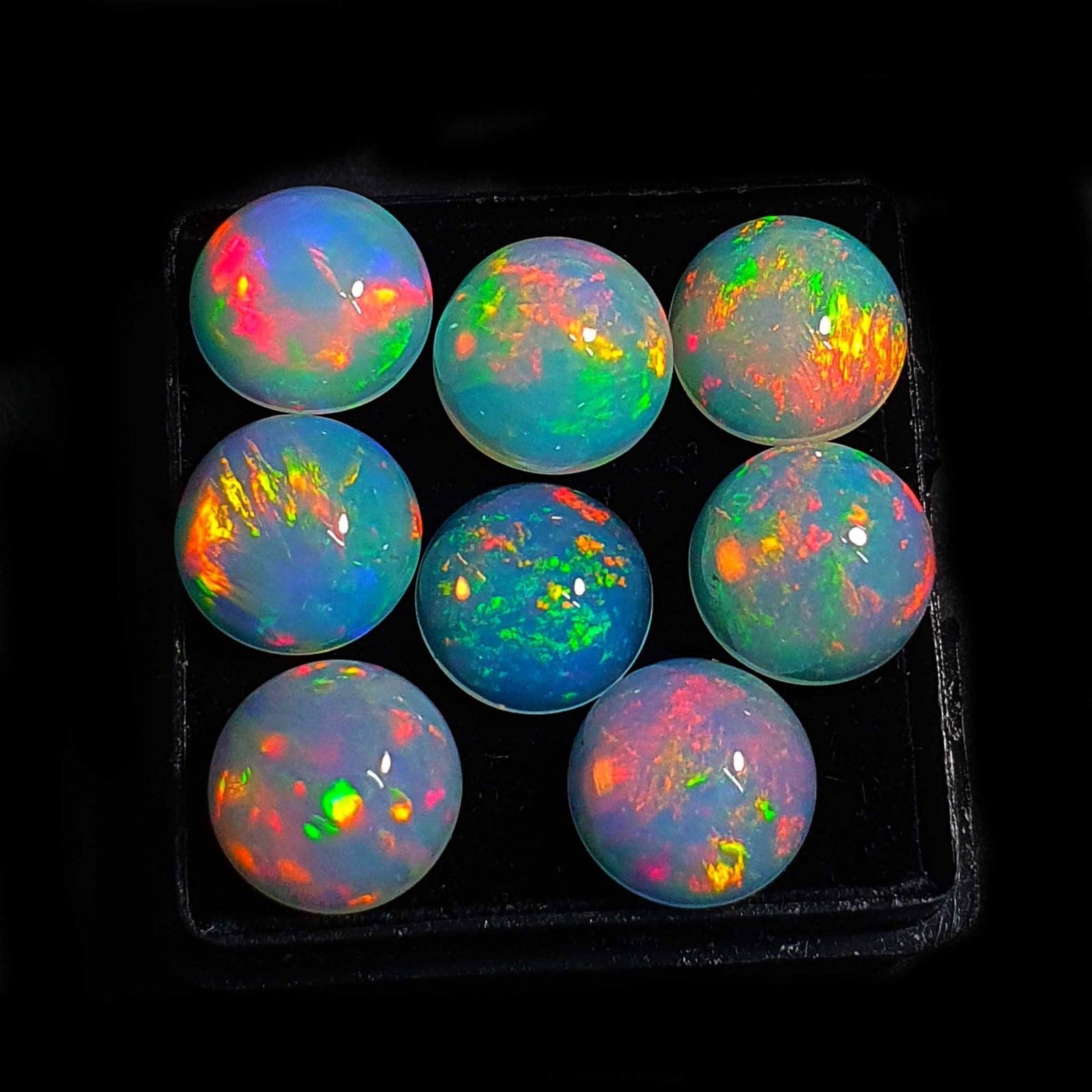 Natural AAA Quality Ethiopian Opal Round Cabochon Gemstone Lot 4 Pcs 9 mm 8 Ct