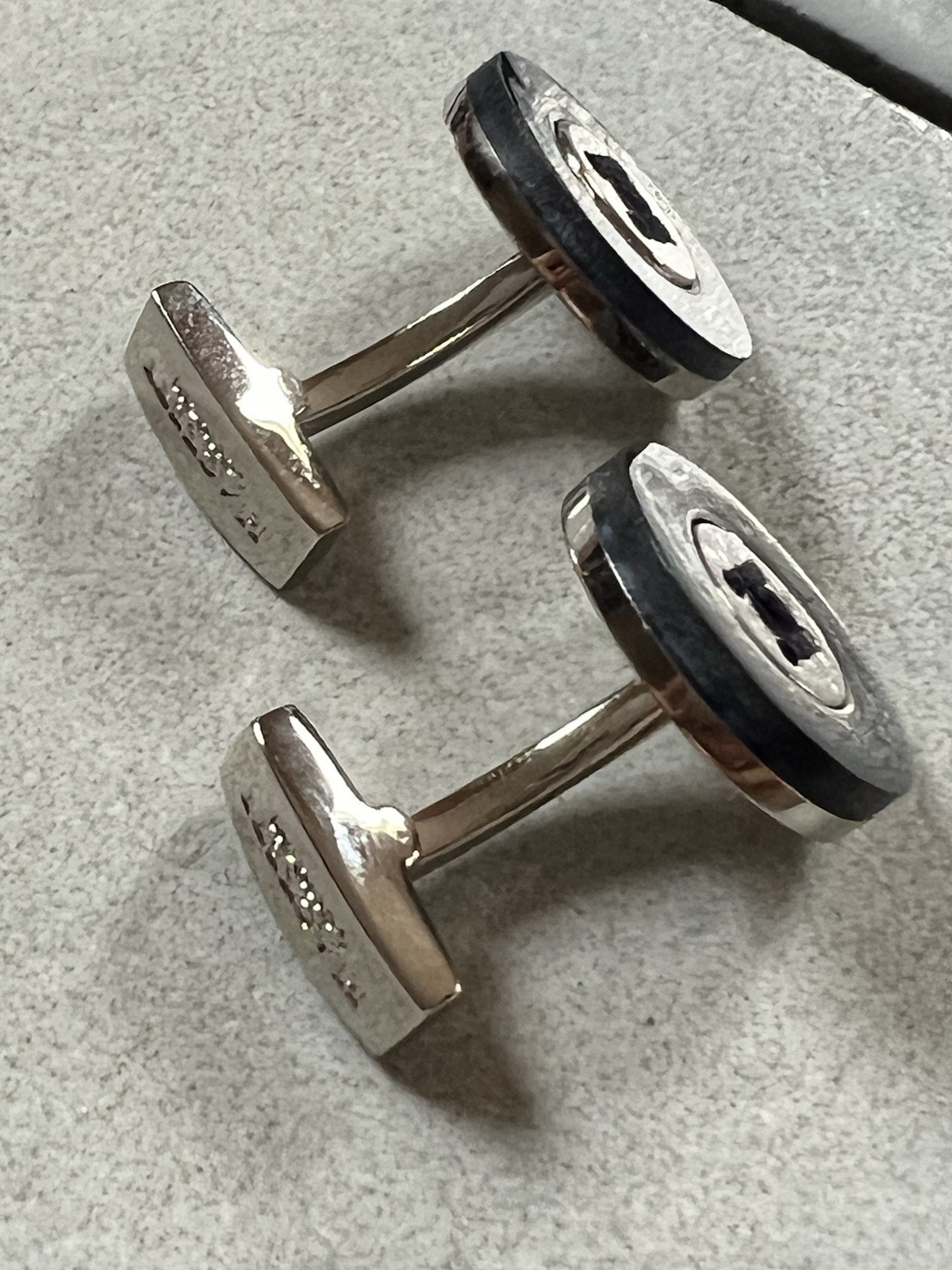 Hackett London men’s cufflinks British menswear black with H logo black & silver