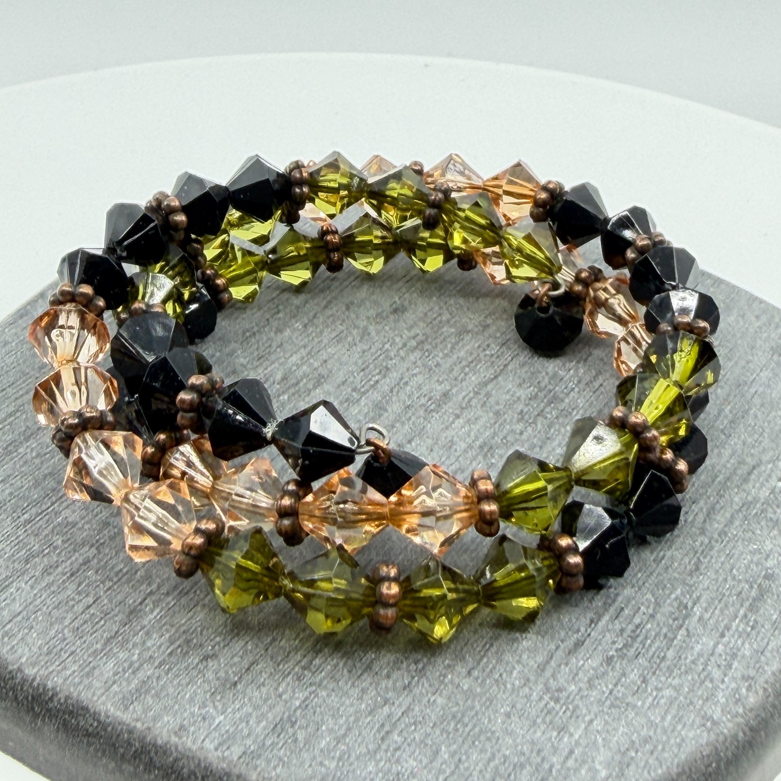 Statement Olive Black Crystal Coil Bracelet Boho Multi Strand Layering Gift Idea