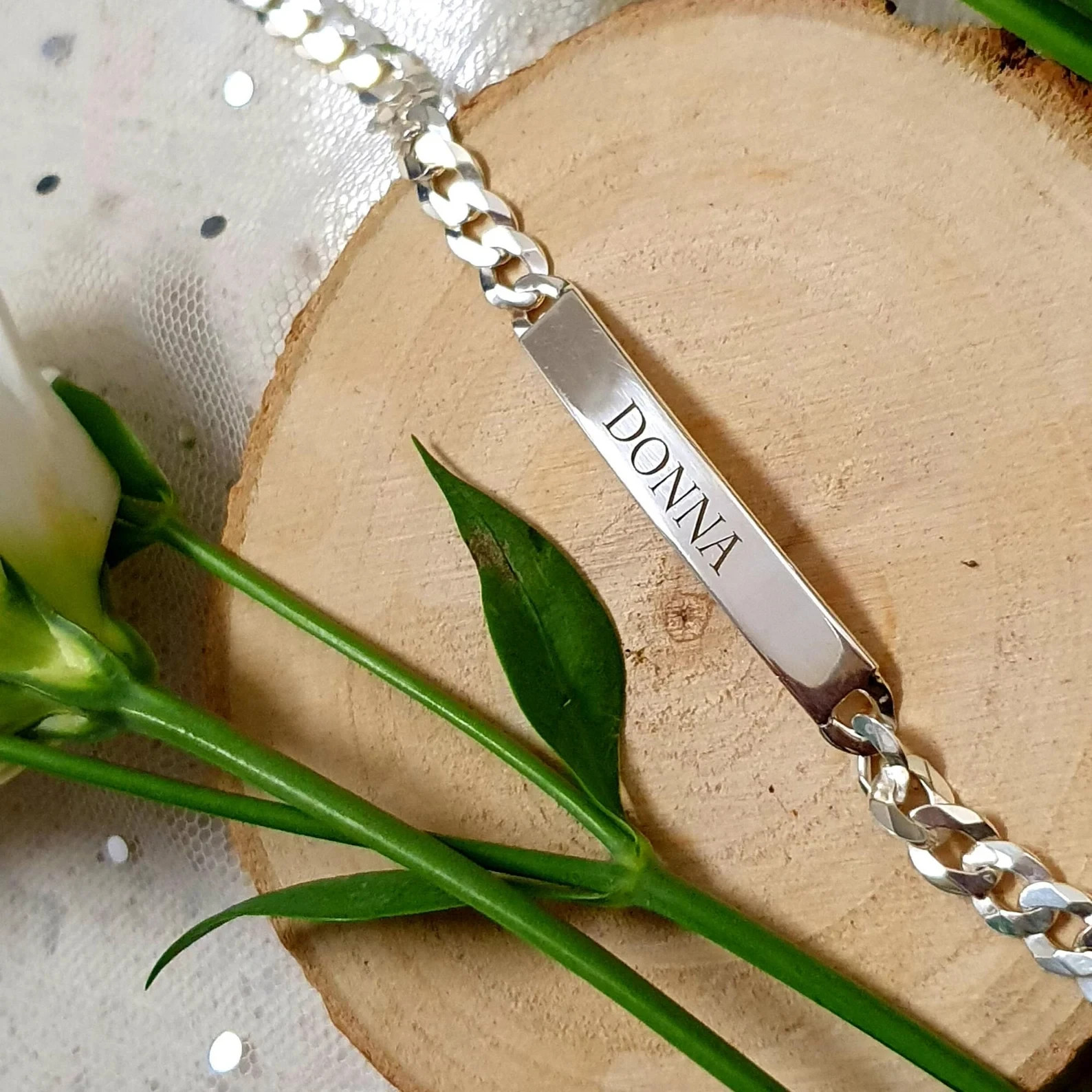 925 Sterling Silver Cuban Link ID Bracelet Personalized Engraved Name Bar Gift